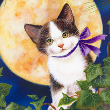Схема вышивки «Кот на фоне луны»