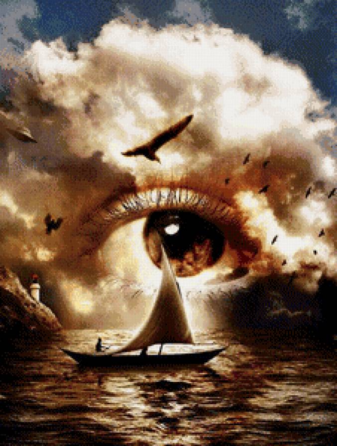 Всевидящее око - маяк, глаз, взгляд, море, лодка, небо, птицы - предпросмотр