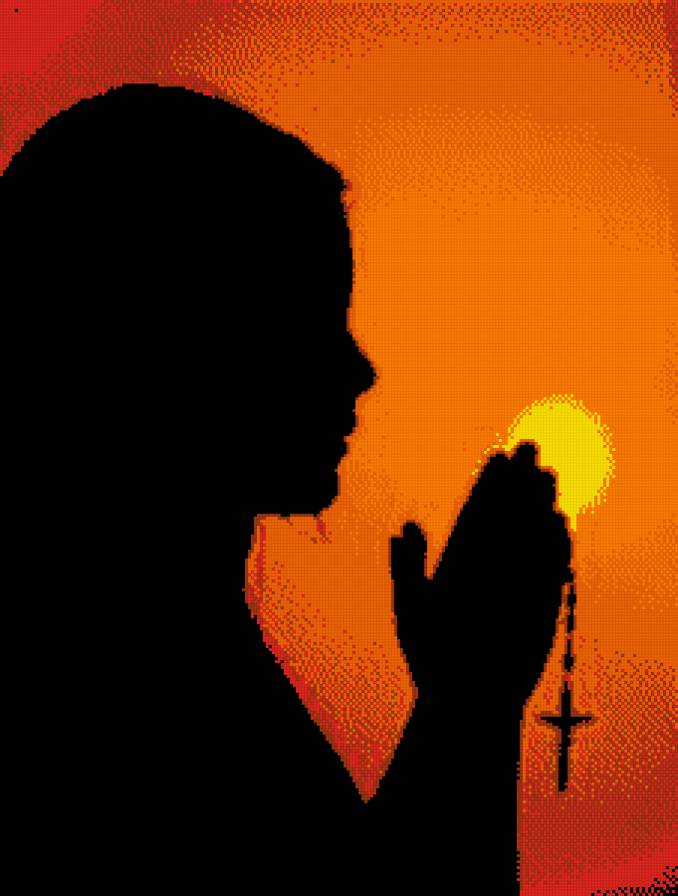 Молитва - девушка, закат, крест - предпросмотр