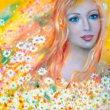 Схема вышивки «Девушка в ромашках»