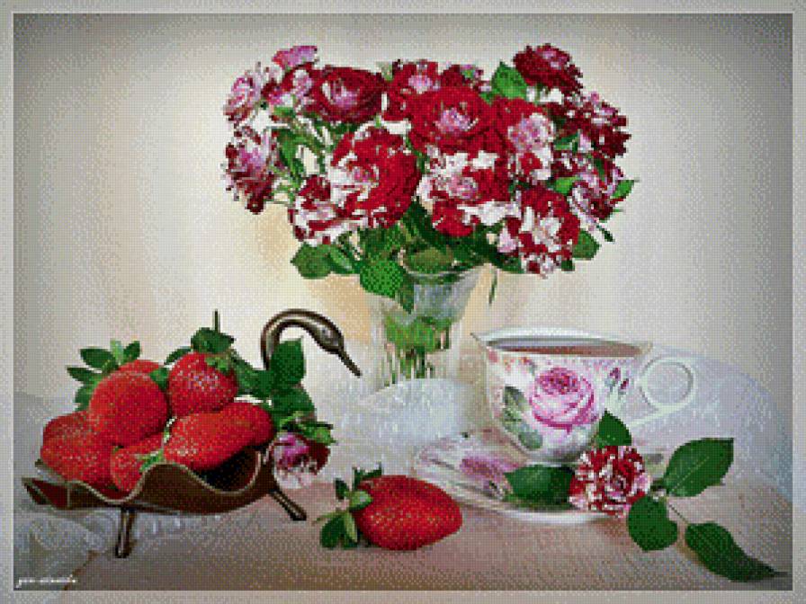 Сочный натюрморт - натюрморт, ягоды, цветы - предпросмотр