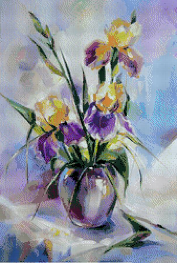 Ирисы - ваза, ирисы, цветы, букет, красота - предпросмотр