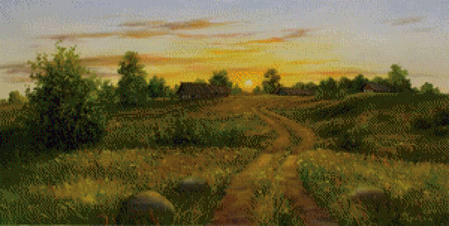 Деревенька - сельский пейзаж, закат, село - предпросмотр