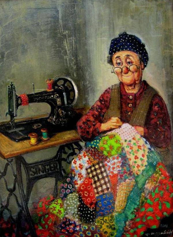 Бабушка за шитьем - швея, бабушка - оригинал