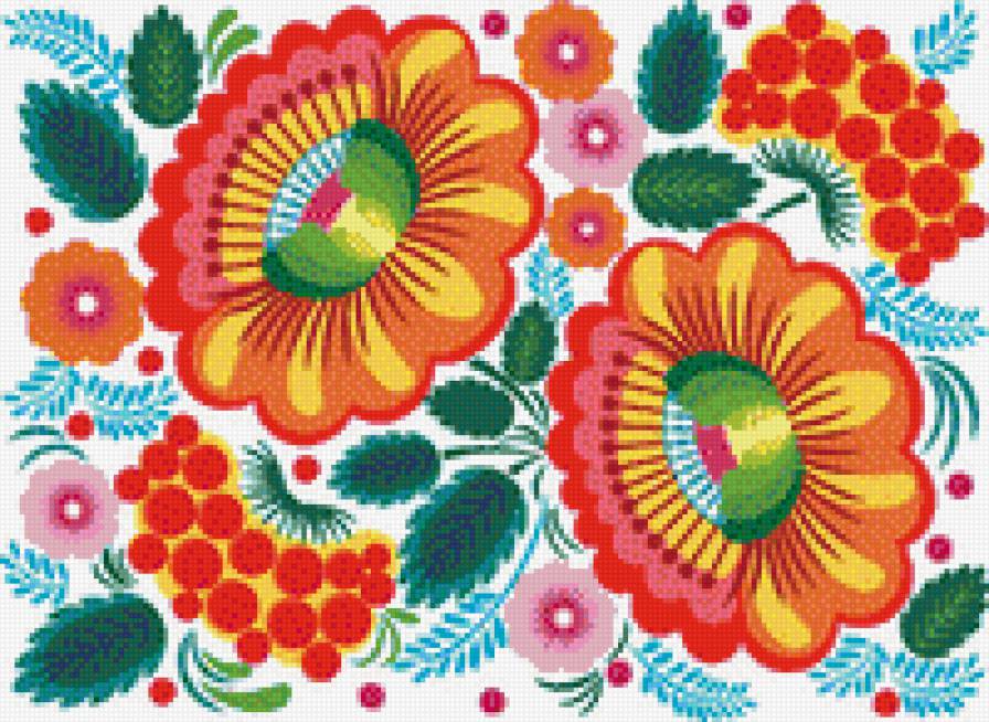 №460284 - салфетка, орнамент, цветы, узоры, ягоды, скатерть, подушка, роспись - предпросмотр