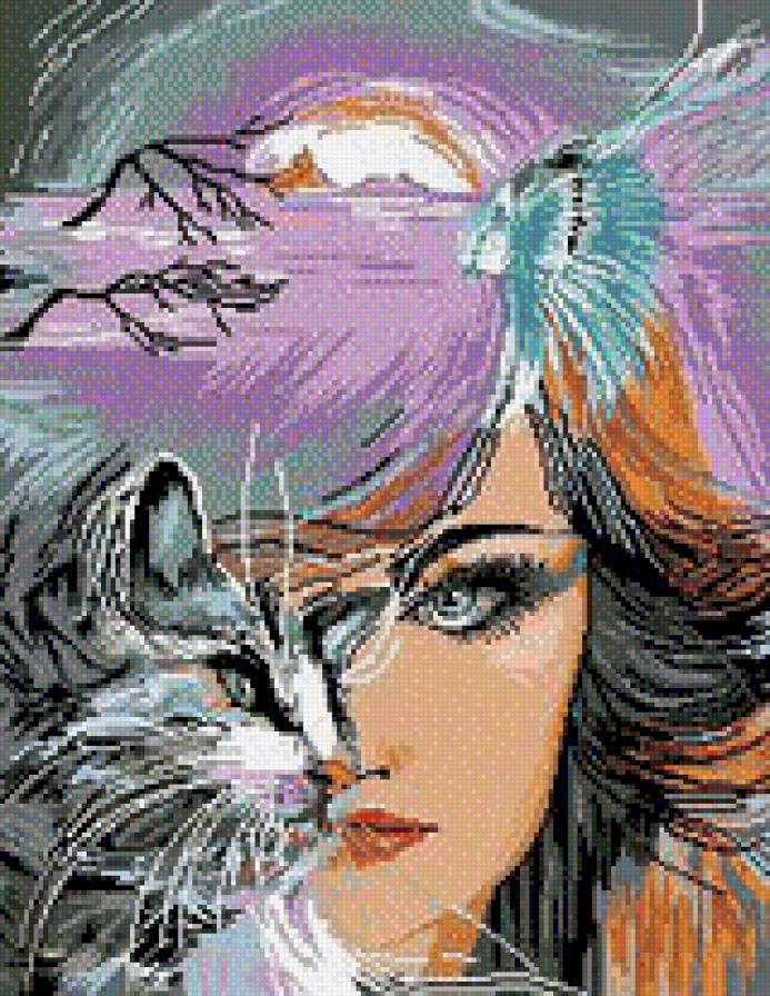 алегория - кошка, красота женщины.девушка, картина, женщины, фэнтези, картины - предпросмотр