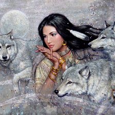 Оригинал схемы вышивки «девушка с волками» (№460330)