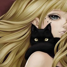 Схема вышивки «девушка и черный котик»