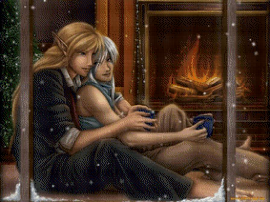 уютный вечер - парень, фэнтези, девушка - предпросмотр