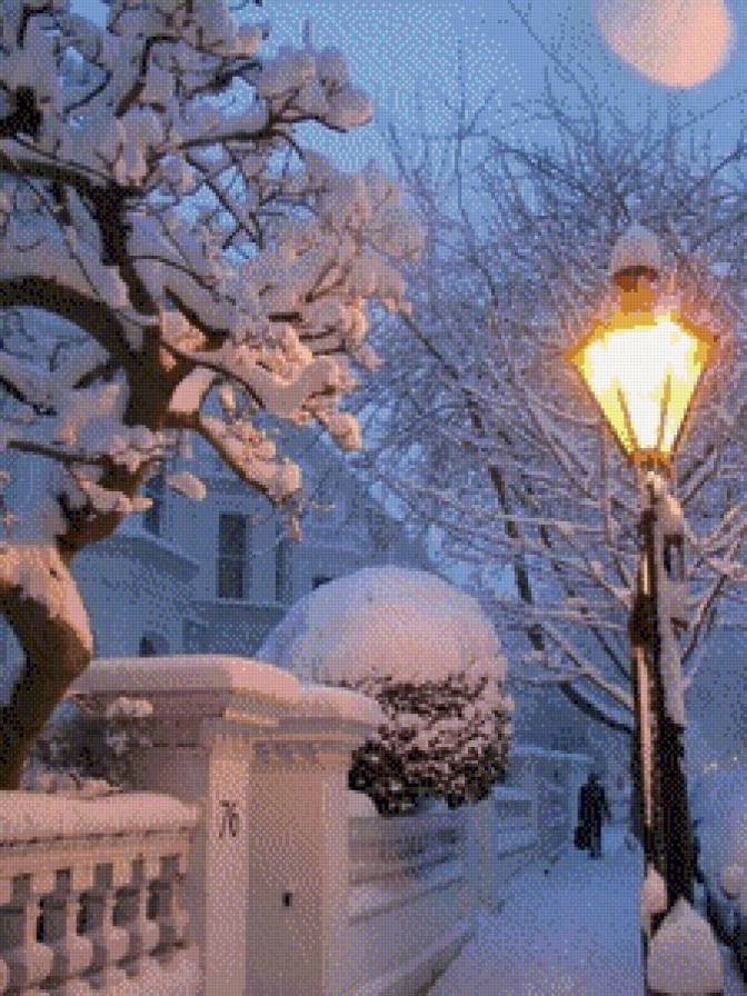 зимняя улица - зима, дерево, фонарь, свет., улица, снег - предпросмотр