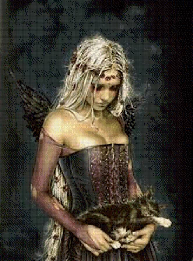 девушка с котенком - девушка, котенок, фэнтези - предпросмотр