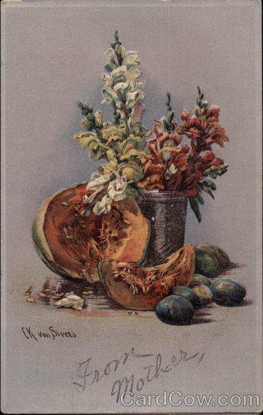Flowers in Vase surrounded by Fruit - оригинал