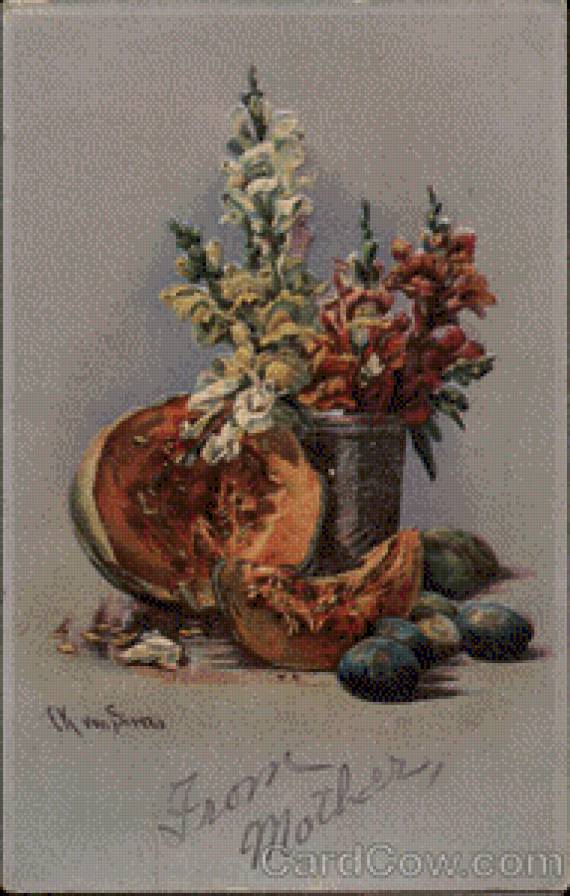 Flowers in Vase surrounded by Fruit - предпросмотр