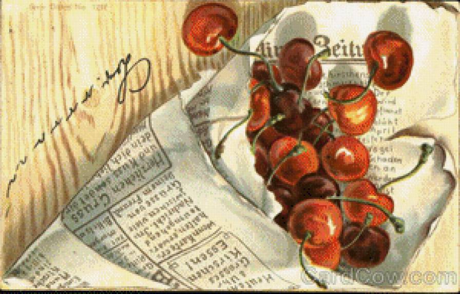 Cherries wrapped in newspaper - предпросмотр