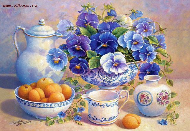 Натюрморт - букет, фрукты, цветы - оригинал