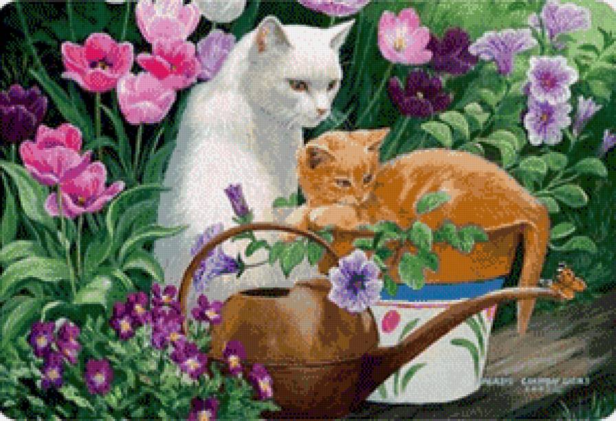 Серия "Кошки" - животные, кошки, цветы - предпросмотр