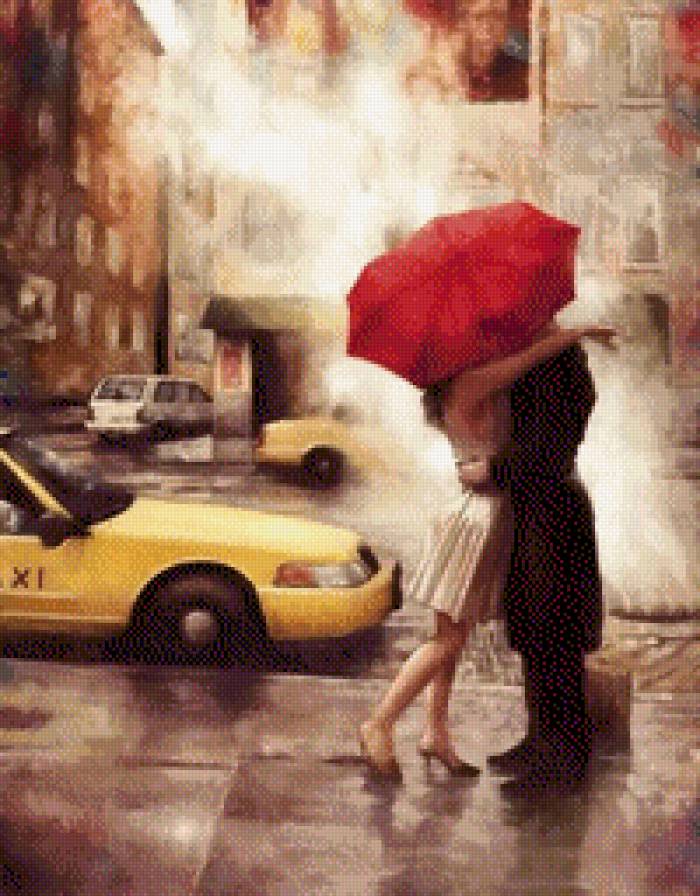 Красный зонтик - романтика, дождь, такси, любовь, нью-йорк - предпросмотр