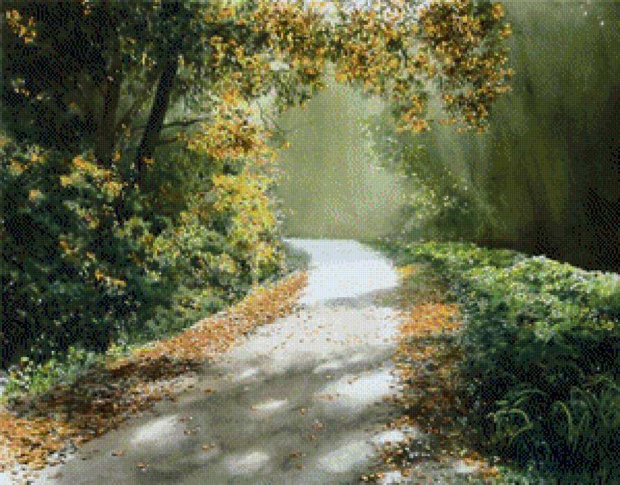 Времена года. Начало осени - лес, начало осени, природа, дорога, акварель, осень - предпросмотр