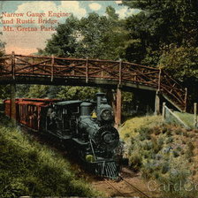 Narrow Gauge Engine and Rustic Bridge, Mt. Gretna Park