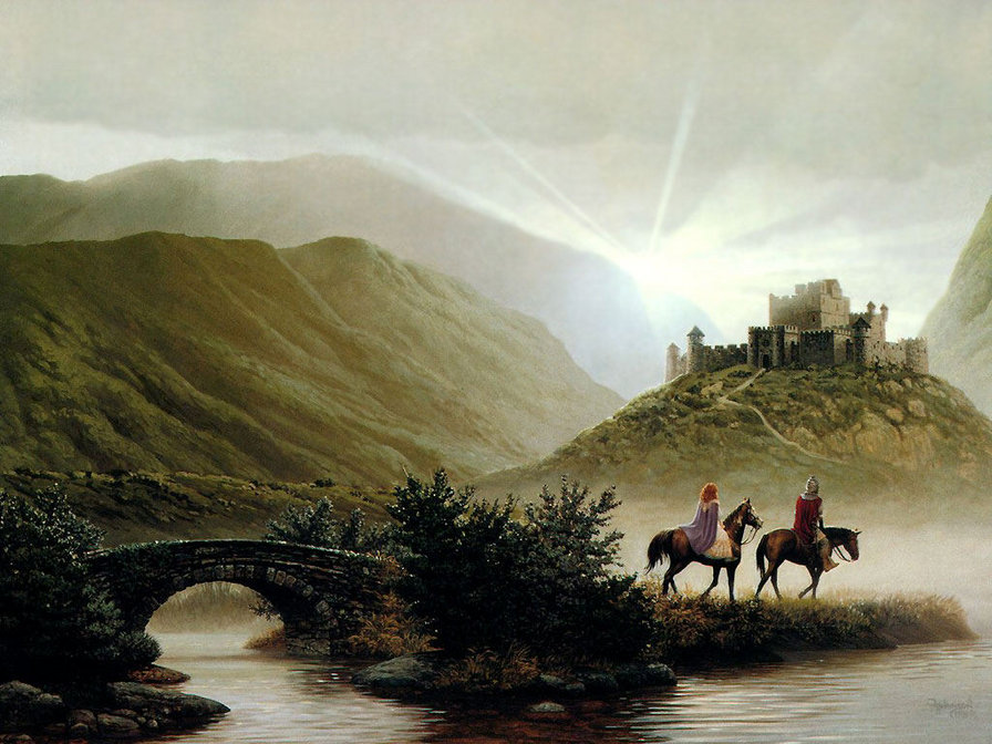 горный пейзаж с замком - картины, пейзаж, картина - оригинал