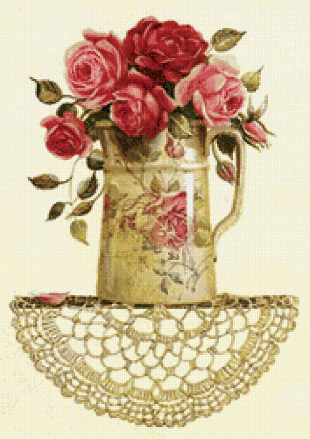 цветы на полке - роза, букет, салфетка, кухня, розы, ваза - предпросмотр