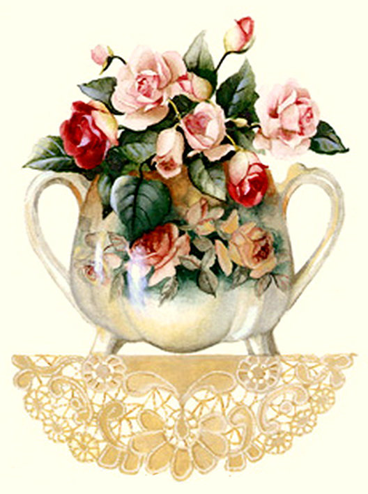 цветы на полке - букет, розы, кухня, салфетка, роза, ваза - оригинал