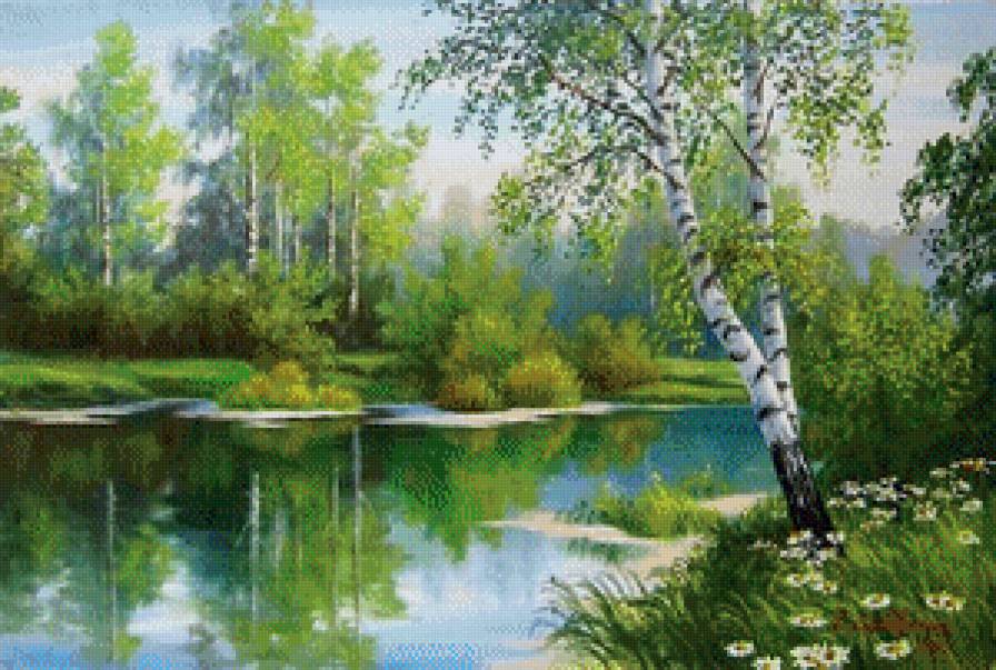 Лето - летний пейзаж, лес, озеро - предпросмотр