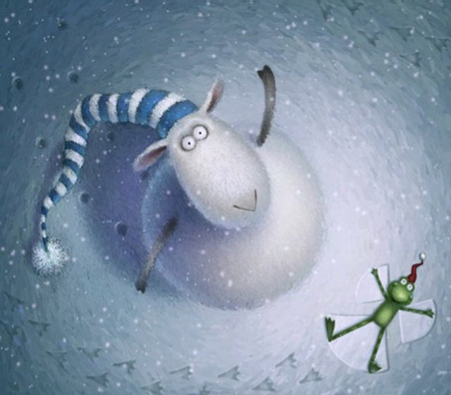 Овечка и лягушонок в снегу - rob scotton, овечка - оригинал