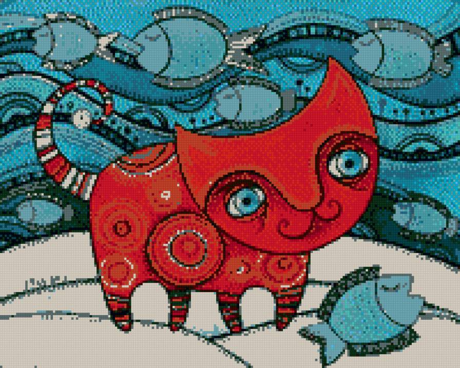 красный кот - абстракция. репродукция, кот - предпросмотр