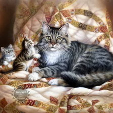 Оригинал схемы вышивки «Кошка с котятами» (№462374)