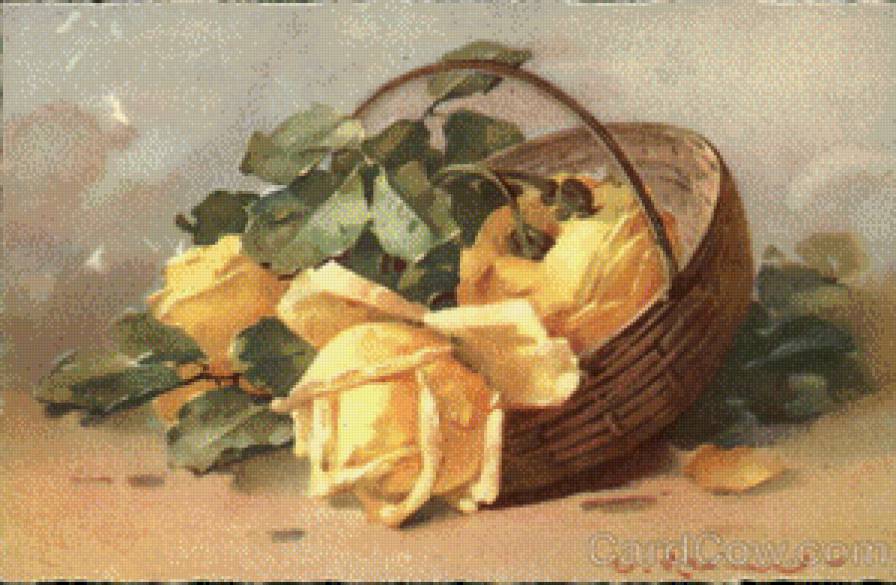 Brown Basket Holding Large Yellow Flowers with Greenery - предпросмотр