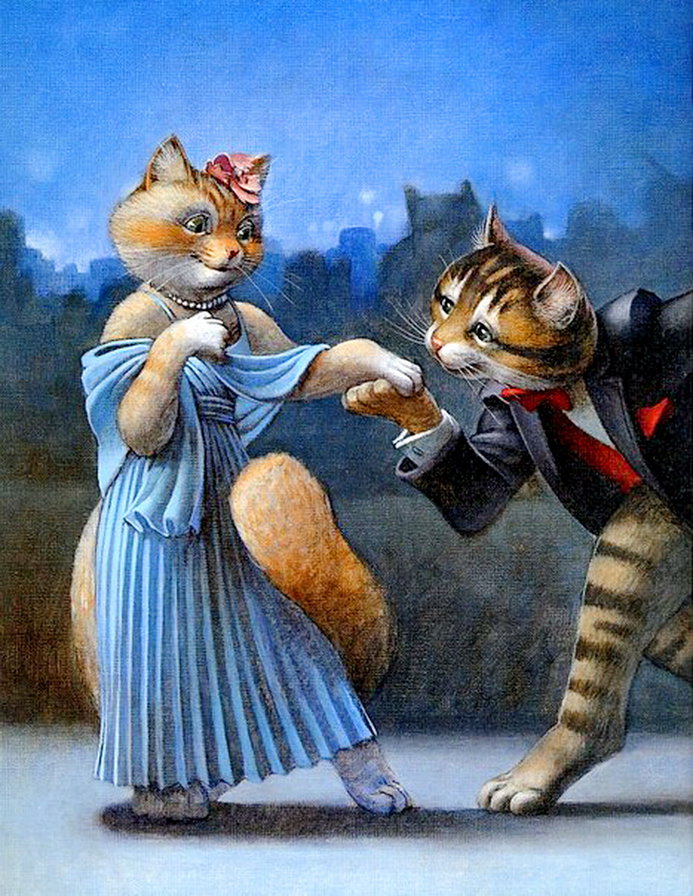 кошачья романтика - кот, сказка, кошка, пара, любовь - оригинал