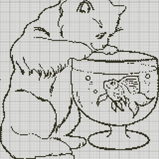 Оригинал схемы вышивки «Котик с рыбкой» (№462706)