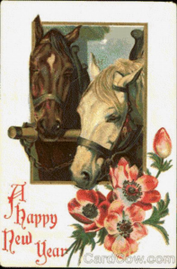 A Happy New Year - лошадь, винтаж, символ года - предпросмотр