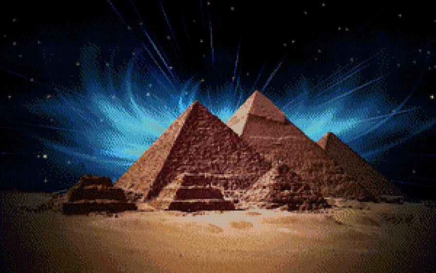 Египетские пирамиды - северное сияние., ночь, пирамида - предпросмотр
