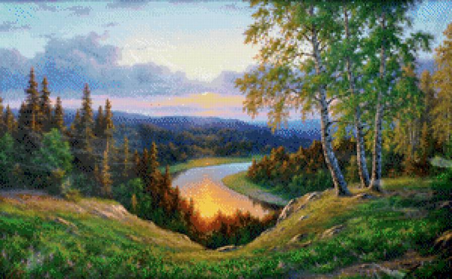 Летний закат - лето, пейзаж, лес, река - предпросмотр