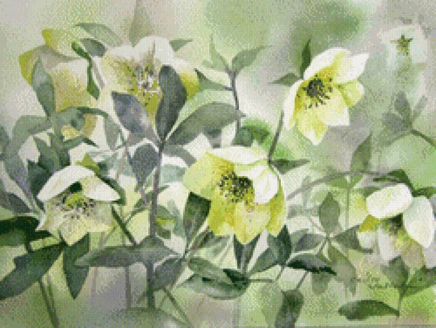 Японская цветочная акварель - цветы, восток, азия - предпросмотр