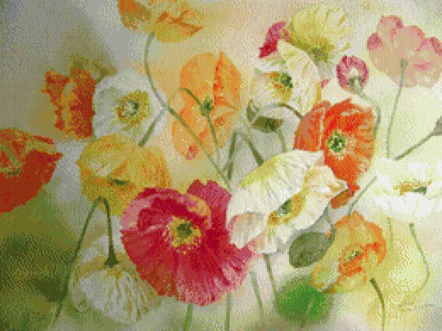 Японская цветочная акварель - азия, цветы, восток - предпросмотр