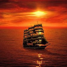 Схема вышивки «закат и парусник»