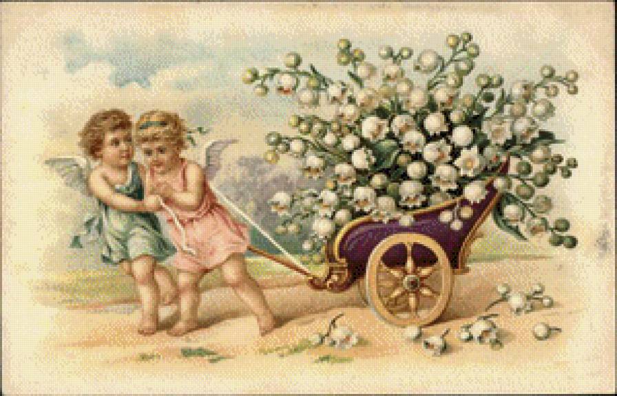 Two Angels Pulling Wagon Full of Lilies of the Valley - предпросмотр
