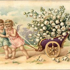 Two Angels Pulling Wagon Full of Lilies of the Valley