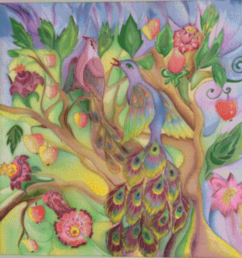 Подушка "Райские птички" - павлины, подушка, птицы - предпросмотр