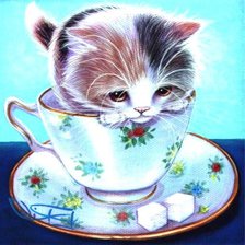 Оригинал схемы вышивки «Котик в чашке» (№463651)