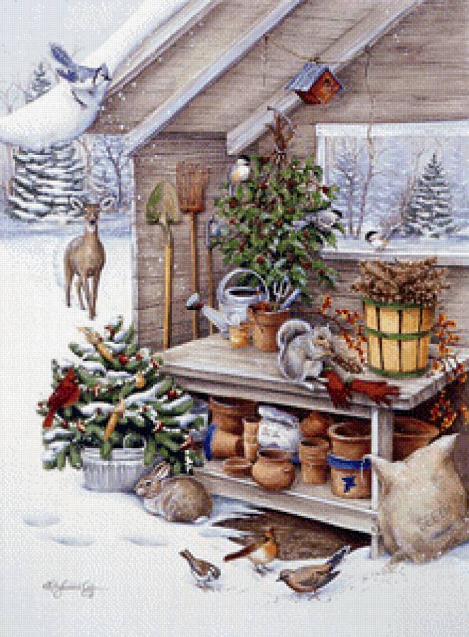 Рождественская 6 - птицы, животные, зима - предпросмотр