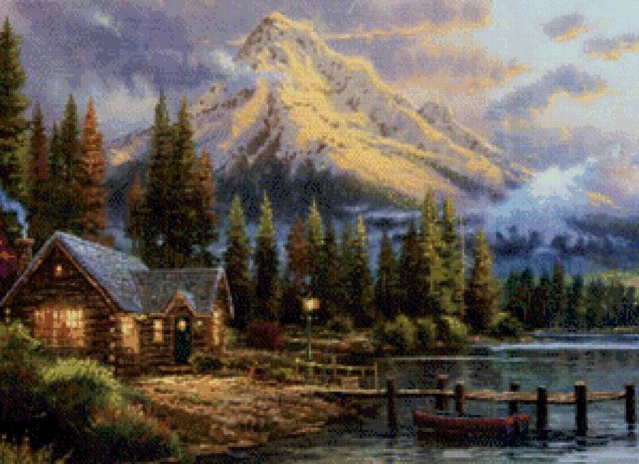 Осенний вечер - село, осень, горы, озеро, пейзаж - предпросмотр