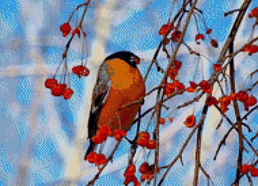 зима - птицы, зима, рябина - предпросмотр