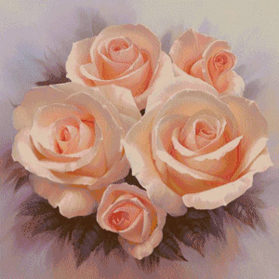 цветы - живопись, розы, букет - предпросмотр