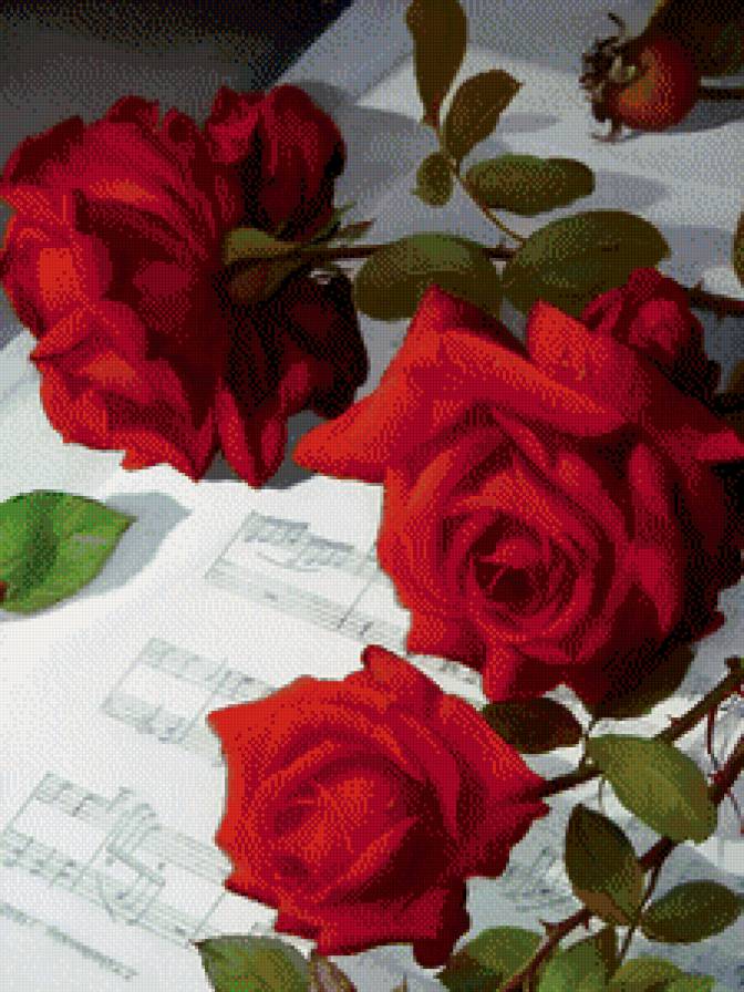 розы - цветы, живопись, ноты, роза - предпросмотр