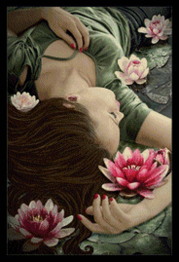 Девушка в лотосах - лотос, восток, девушка, азия, цветок - предпросмотр