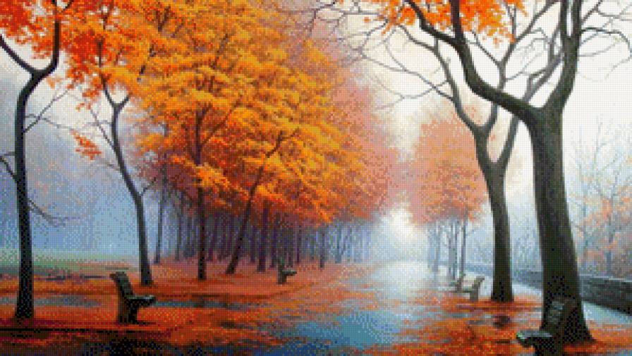 Туманная осень - осень, осенний парк, парк, туман - предпросмотр